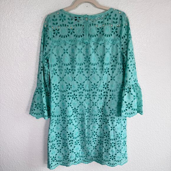 J Crew Dress Womens 4 Embroidered Eyelet Shift Scallop Hem Bell Sleeve Chic NEW - Picture 2 of 12